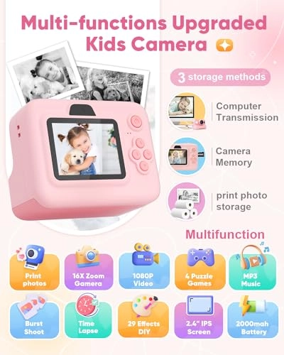 Kids Camera Instant Print - 12MP 1080P 2.4" Screen