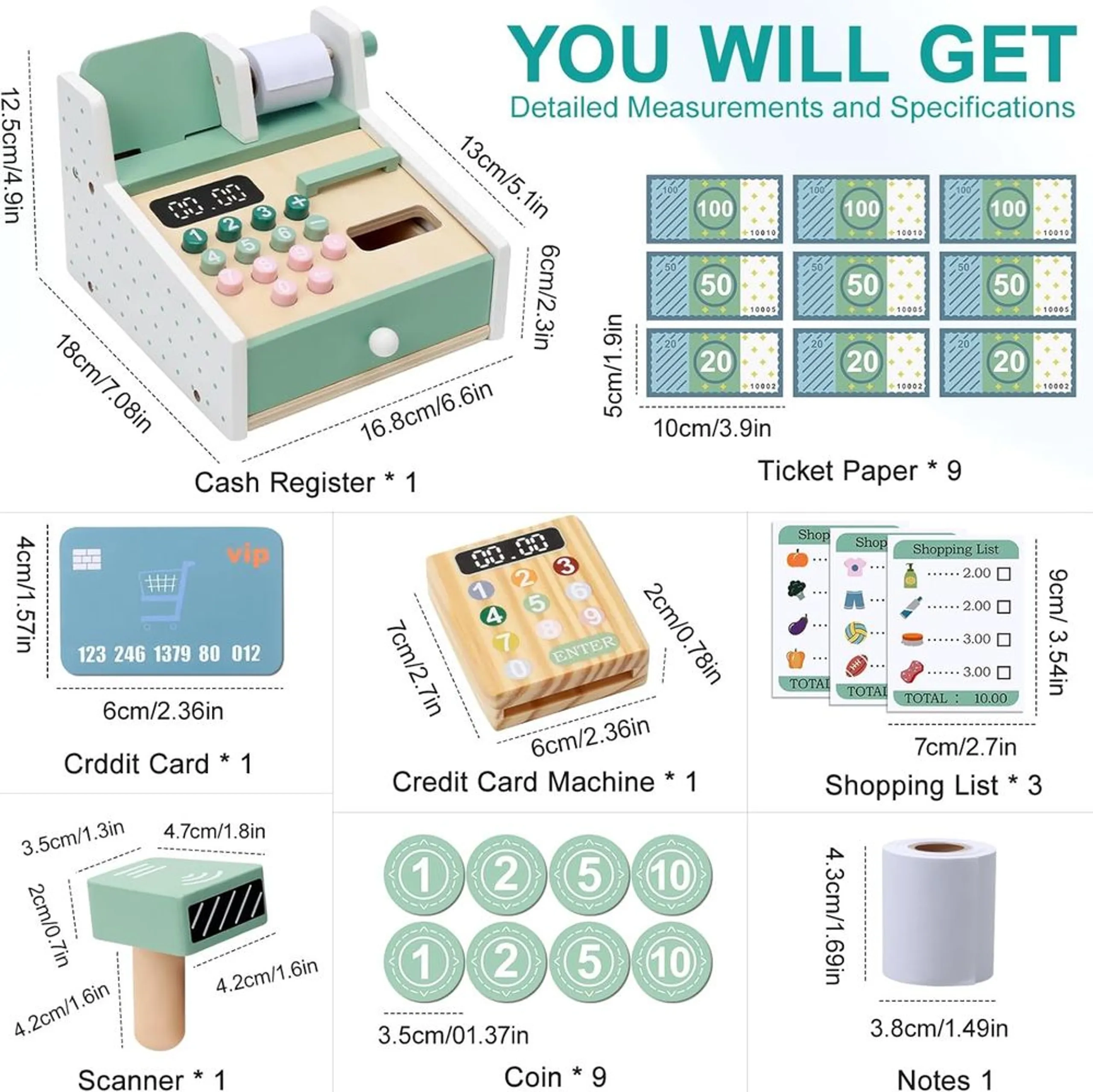 Wooden Cash Register - 16 x 18 x 20 cm eco-friendly (FP-2105-70)