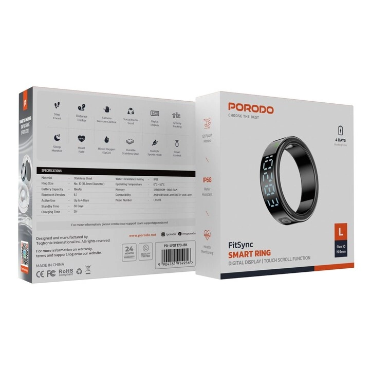 FitSync Smart Ring - 128 Sport Modes IP68 16mAh