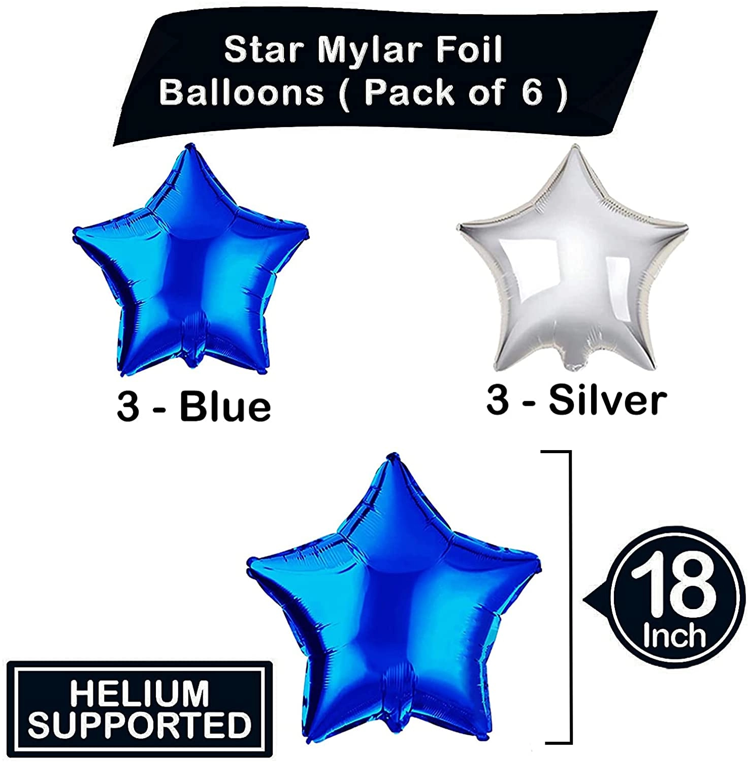 Star Foil Balloons - 6-Pieces Wedding Anniversary Birthday
