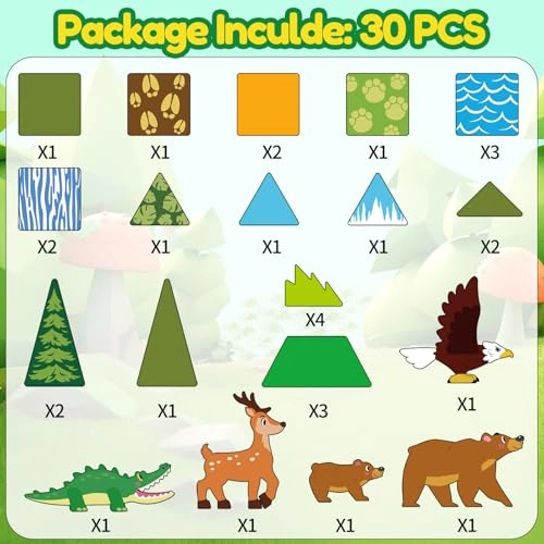 Magnet Jungle Animals Magnetic Tile Blocks - 36 months - 12 years 30 pieces