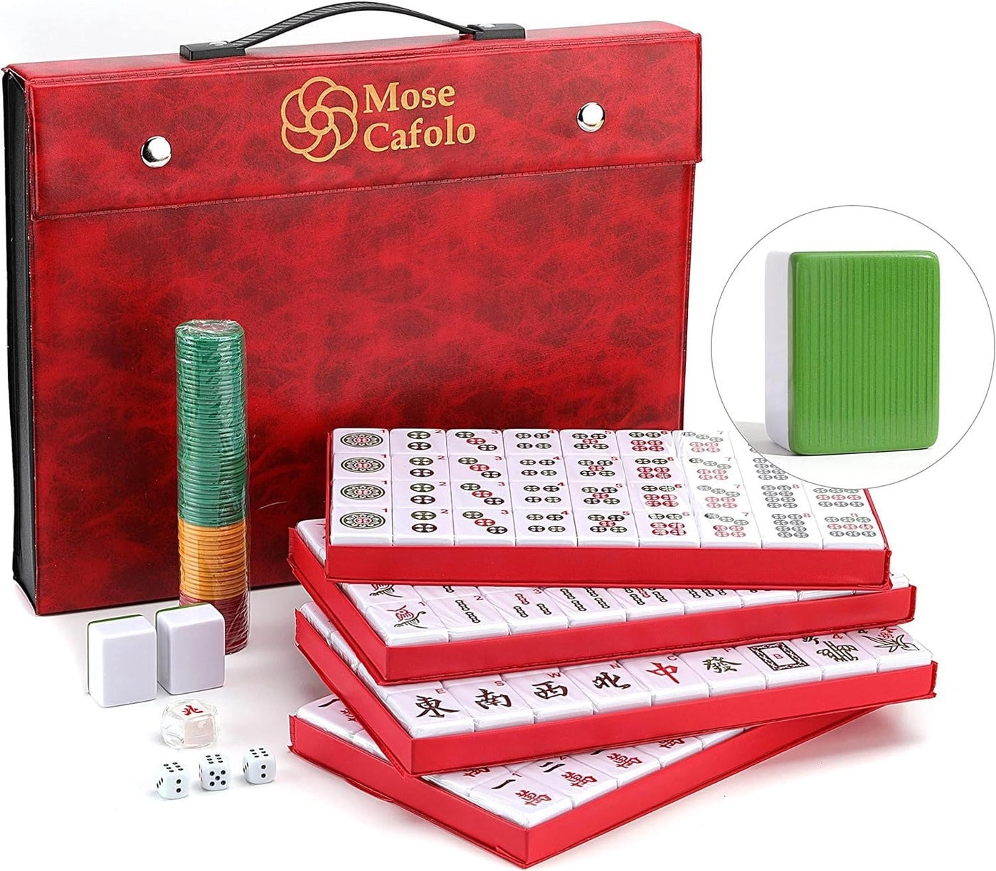 Mose Cafolo Chinese Mahjong Game Set - 146 Numbered Large Size Tiles Carrying Travel Case