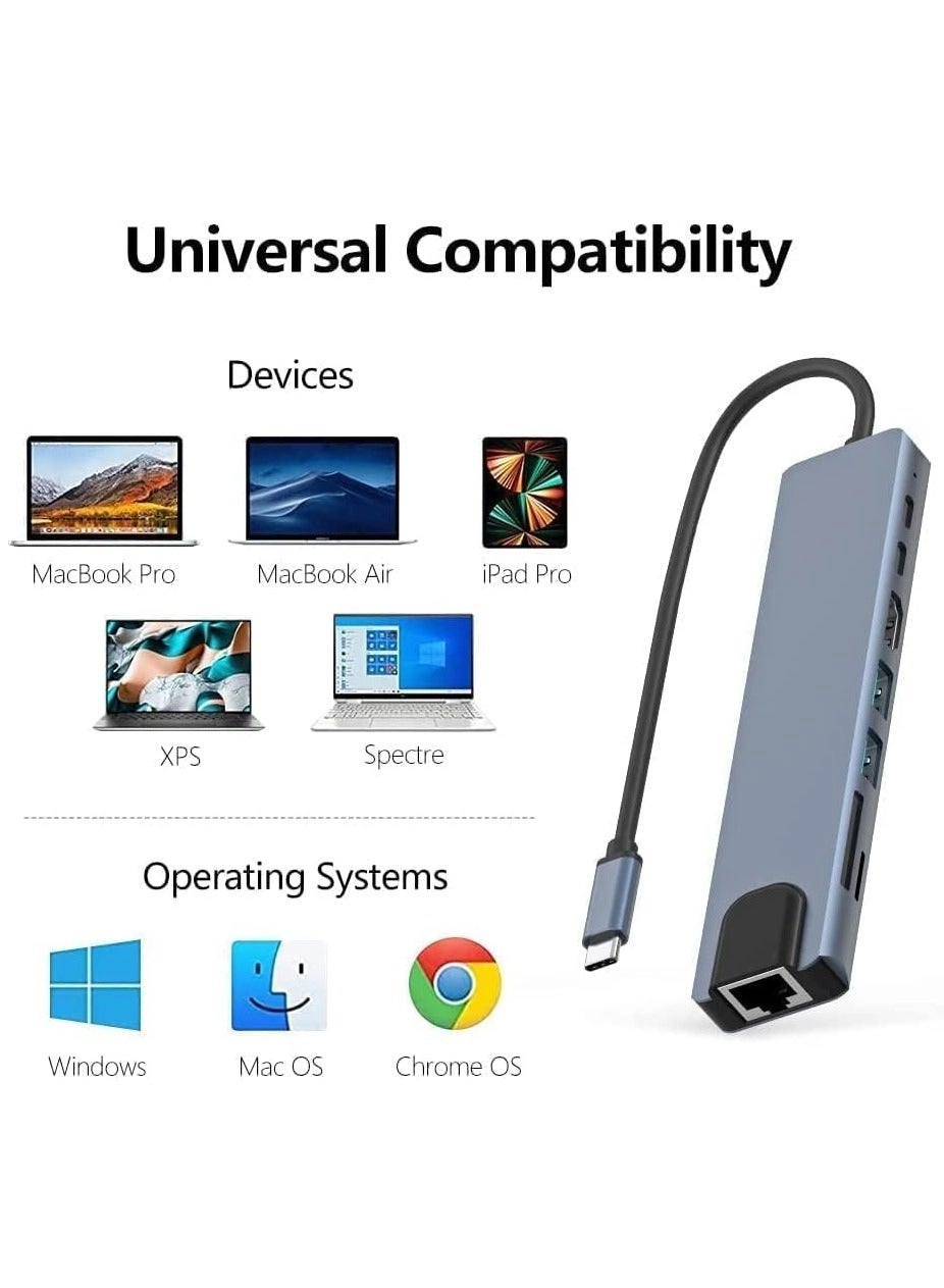 Type-C To HDTV 8 in 1 USB Hub Multiport Adapter