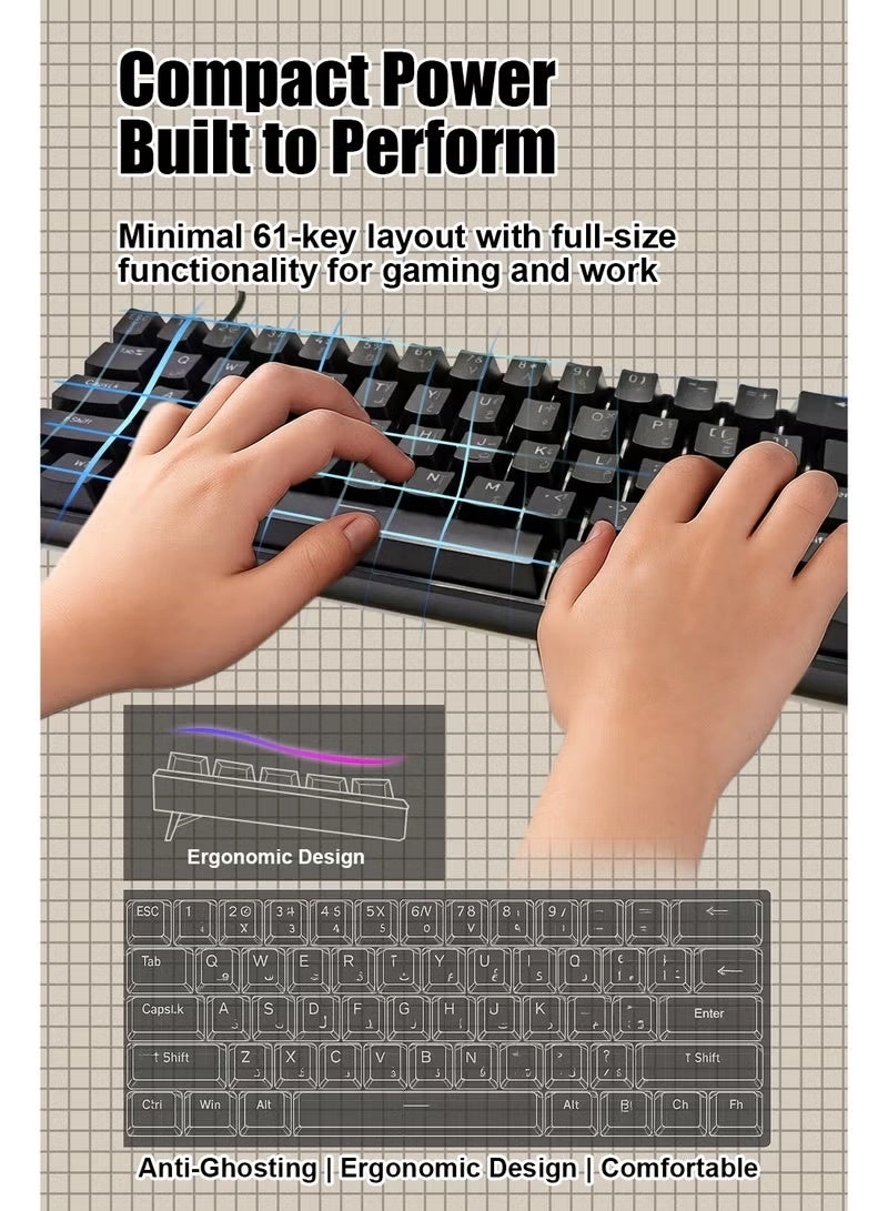 61 Keys Mechanical Gaming Keyboard - AR/EN Wired