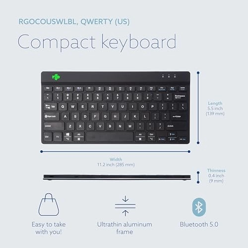 Compact Slim Ergonomic Wireless Keyboard - US Wireless