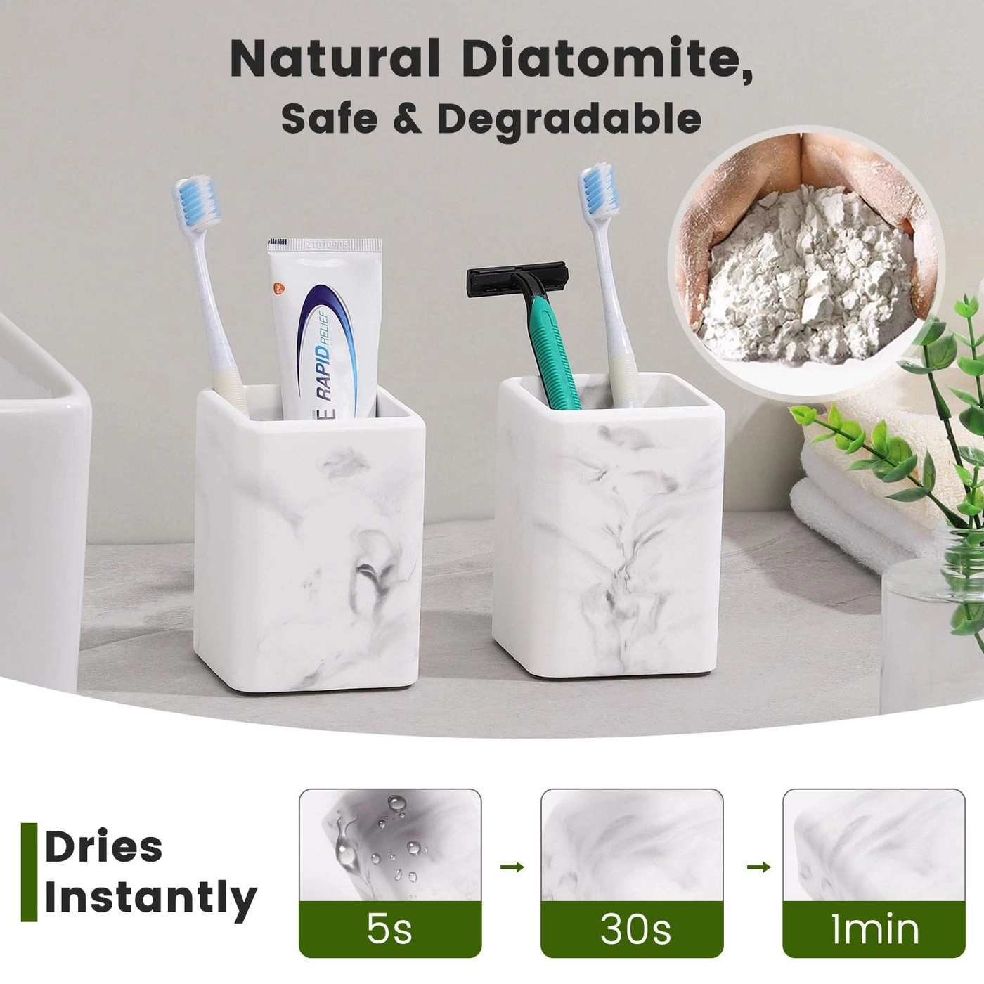 Toothbrush Holder - Diatomite Marble Pack