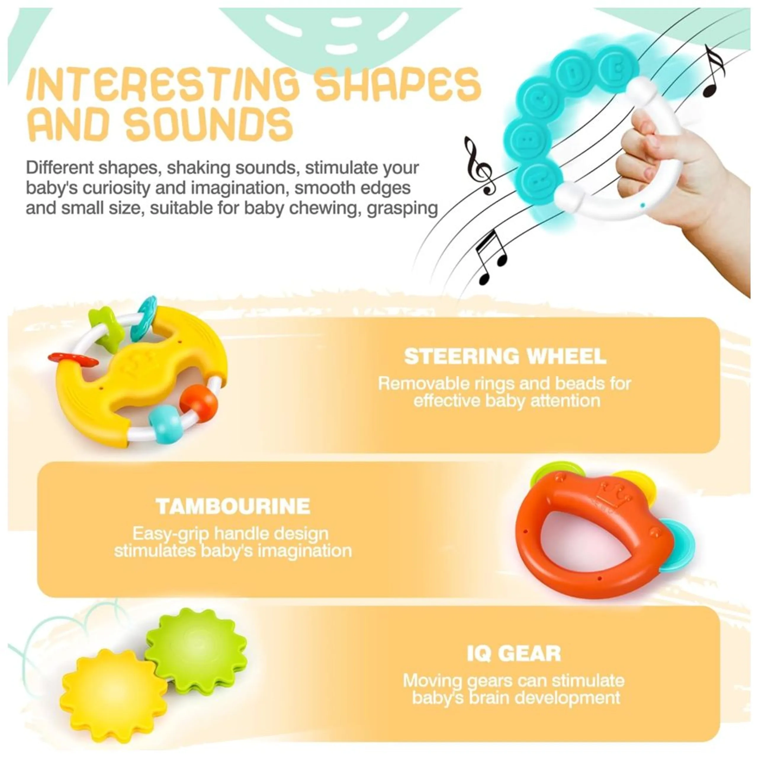 Baby Rattles & Teether Sensory - Suitable for 3 months & above Multicolor 12pcs Set
