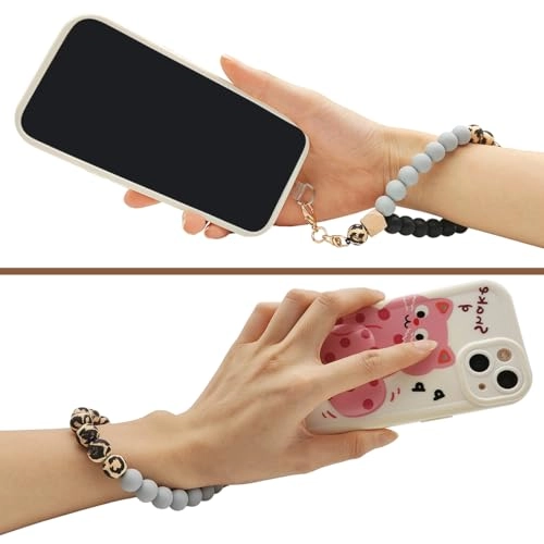 Beaded Phone Bracelet Strap - 2 Pcs Patches Black