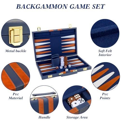 Backgammon Set - PU Leather Case Grey