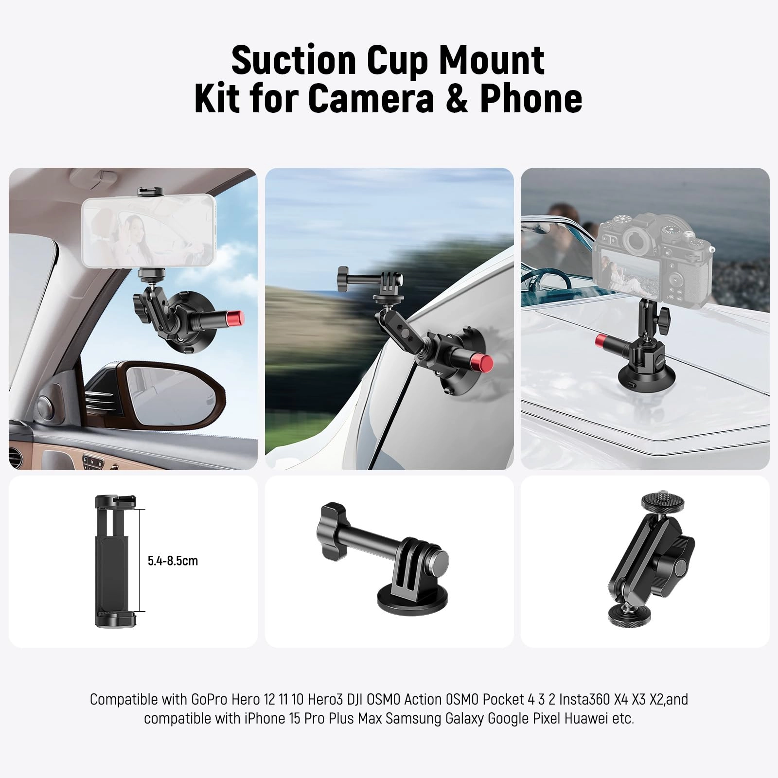 Suction Cup Camera Mount Bracket - 3" Ball Head Magic Arm