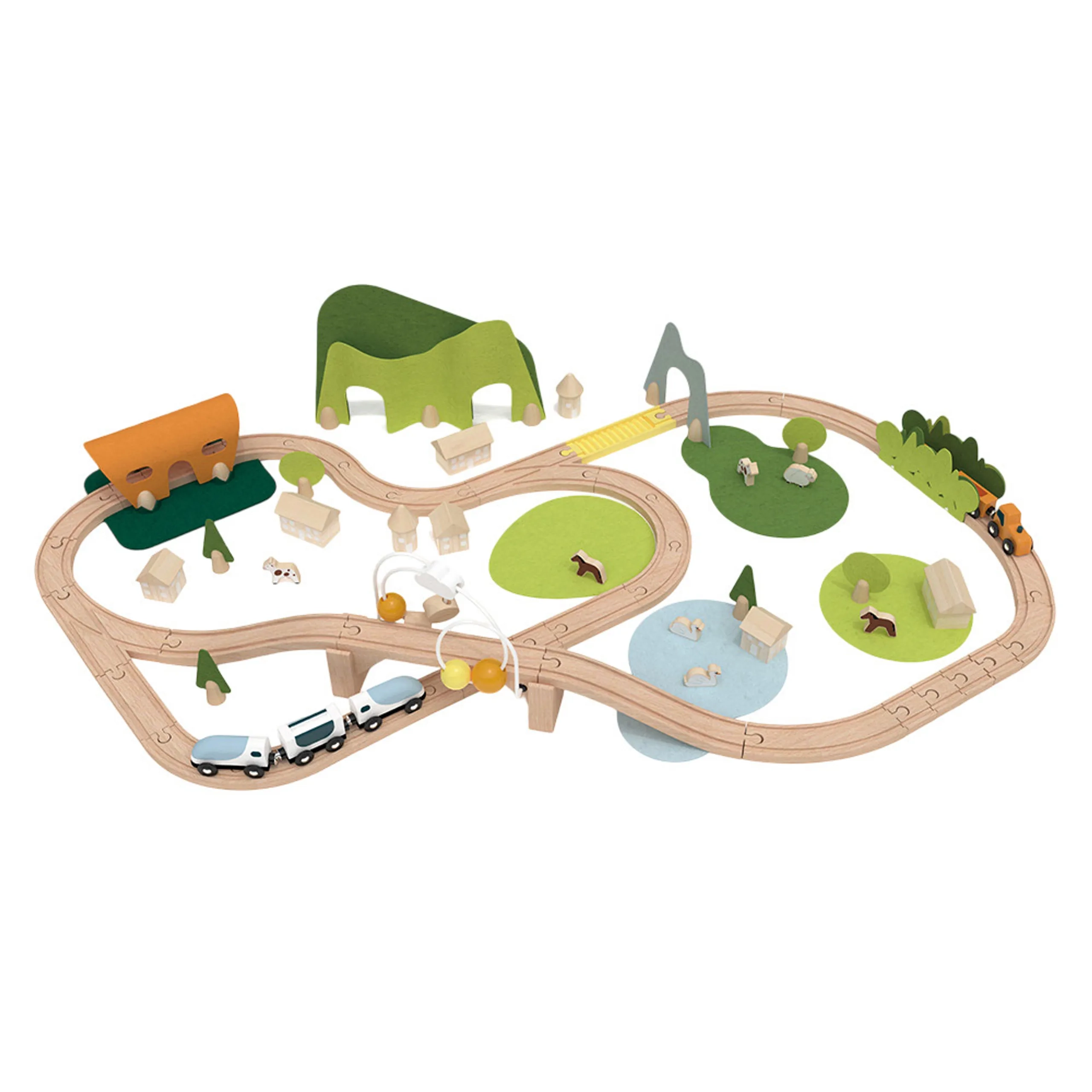 Classic World Wooden Natural Train Set - 100-piece