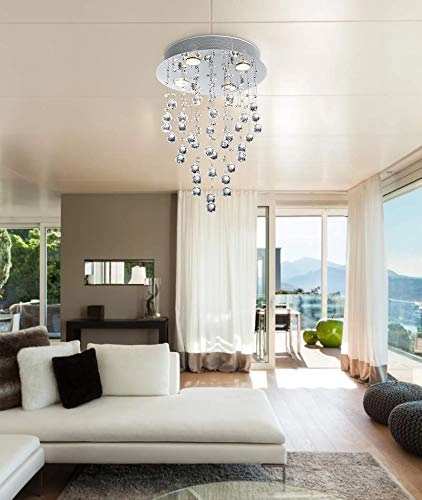 AK-AJ-18087 - Crystal Round Raindrop Chandelier 14 inch x 20 inch 4 GU10