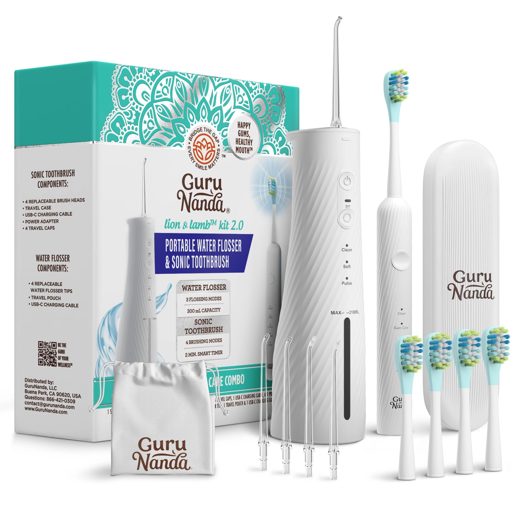 Lion & Lamb Kit 2.0 - 4 Brush Heads Lavender + Water Flosser - 4 Jet Tips IPX7 Waterproof