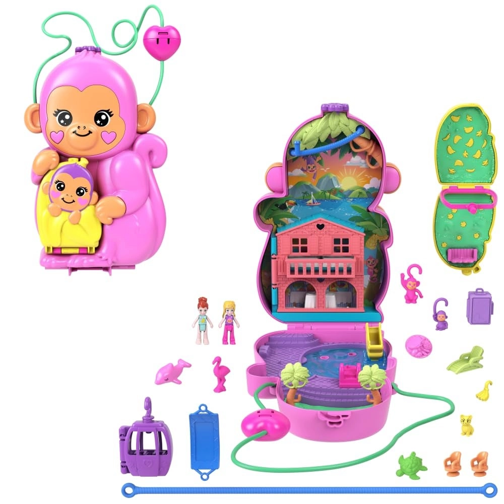 Momma Monkey & Baby Wearable Purse - Dolls Playset 2-in-1 13 Accessories Ages 4+