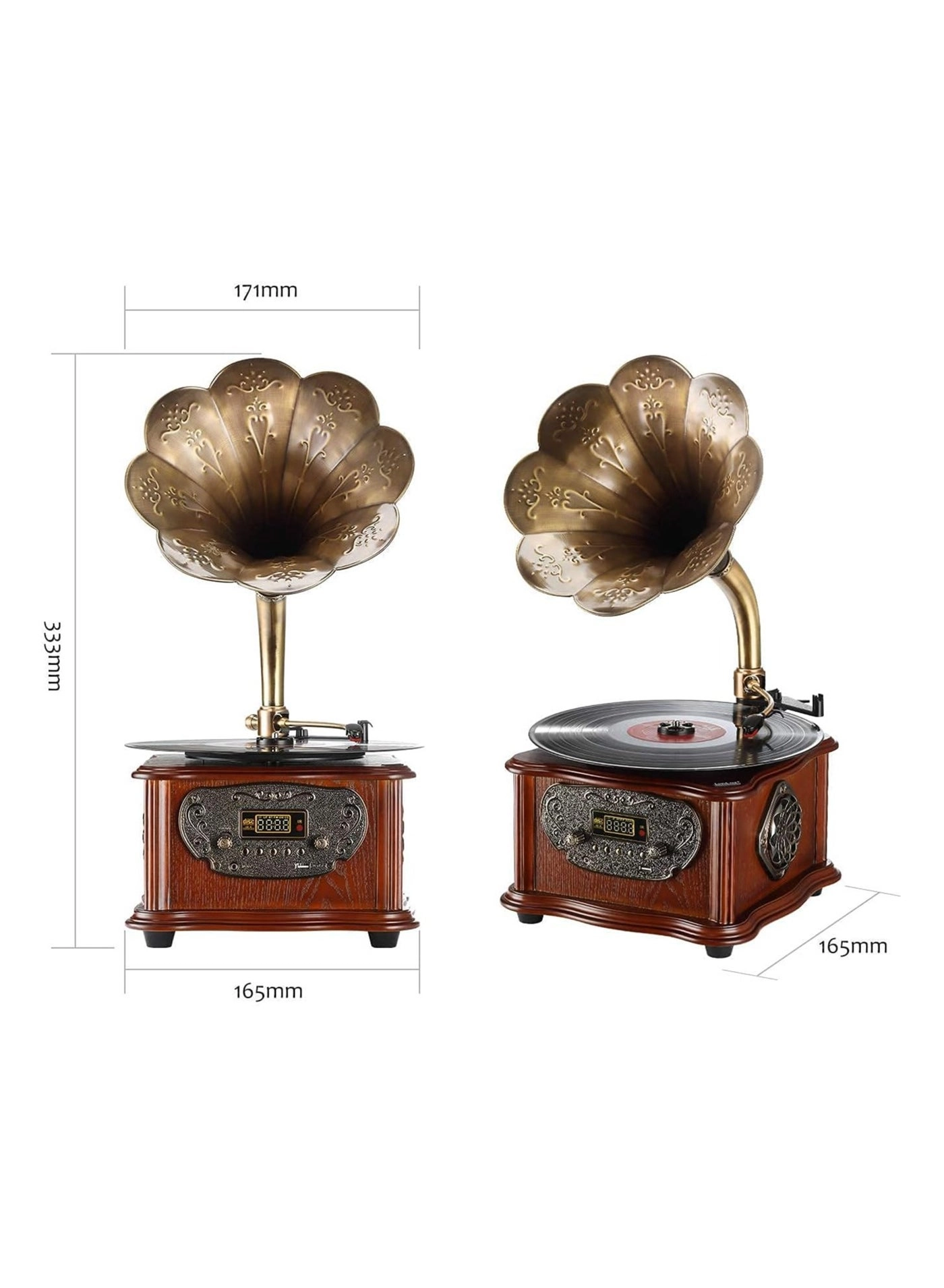 Retro All-in-One Gramophone - 33/45 RPM Wood/Copper