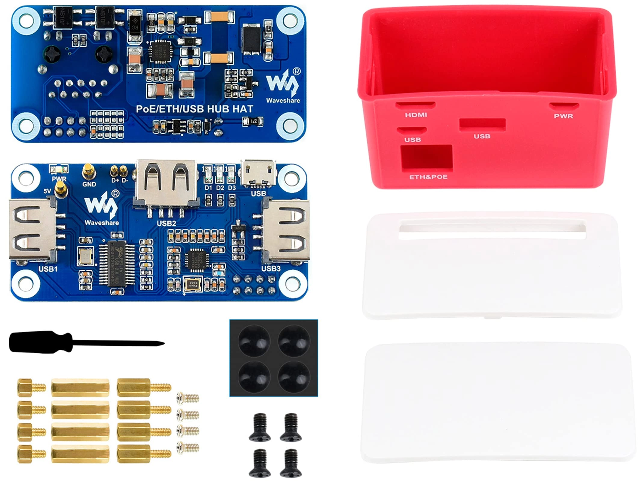 Waveshare PoE-ETH-USB-HUB-BOX - 5V 2.5A DC out 37V ~ 57V DC in IEEE 802.3af-compliant PoE 10M / 100M