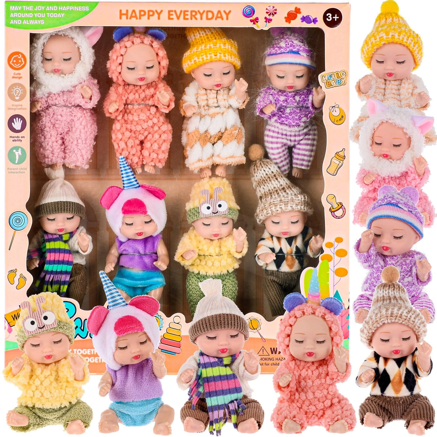 Mini Baby Dolls - 4 inch Animal Theme 8 Pack