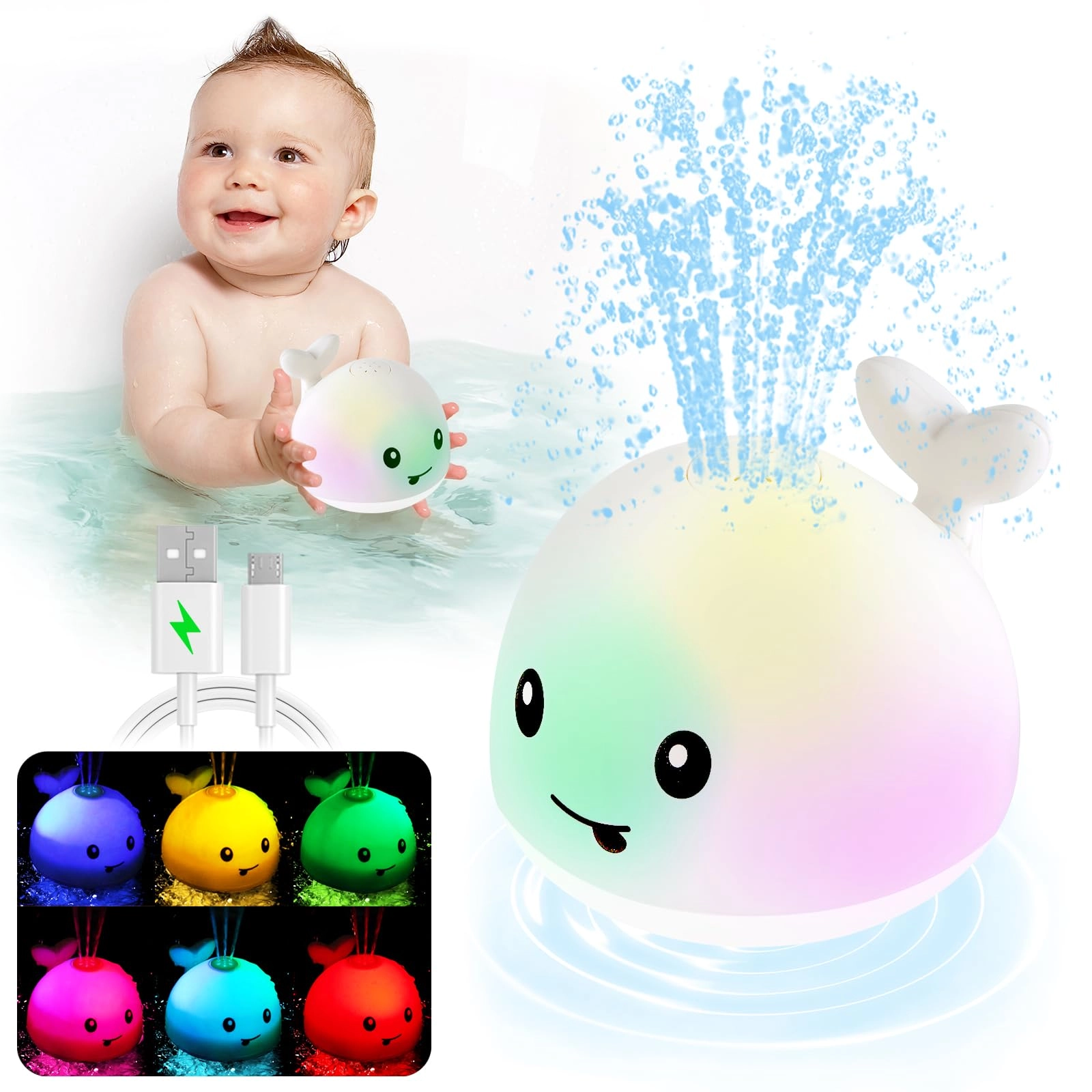 anggiko Whale Bath Toy - Light Up Rechargeable Sprinkler