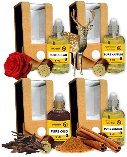 Gulab Attar - 3 ml + Kasturi Attar + Oud Attar + Chandan/Sandal Attar