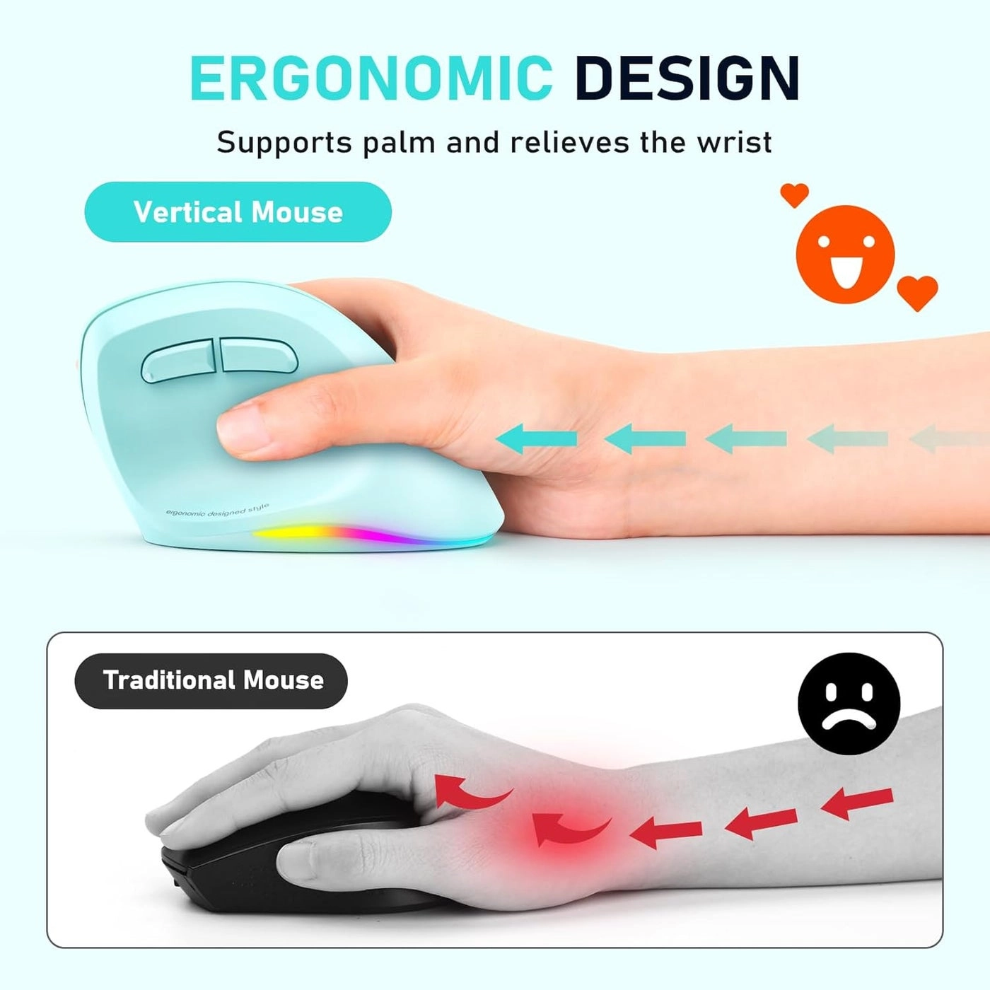 Ergonomic Vertical Mouse - Bluetooth, USB