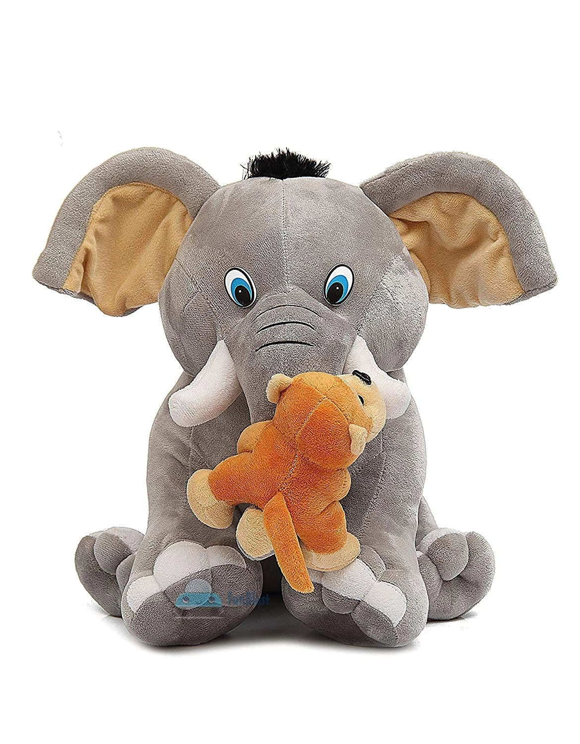 FunBlast Elephant Soft Elephant with Baby Monkey - 35 cm Multicolor Washable