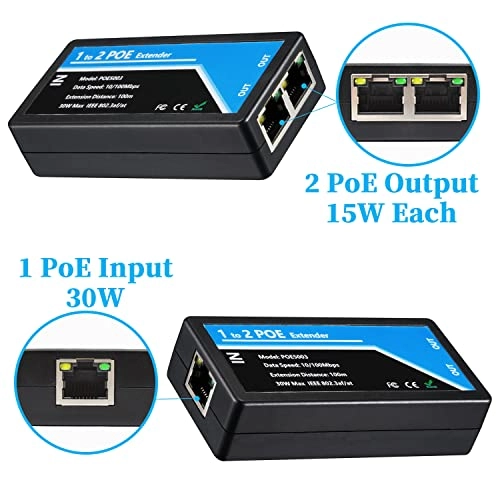 POE Extender - DC 48-57V 15.4 Watts Max 2 RJ45 port IEEE 802.3af/at 10/100Mbps 30 Watts Max