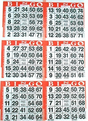 American Games 6 on Bingo Paper Cards - 500 Sheets 3000 Cards