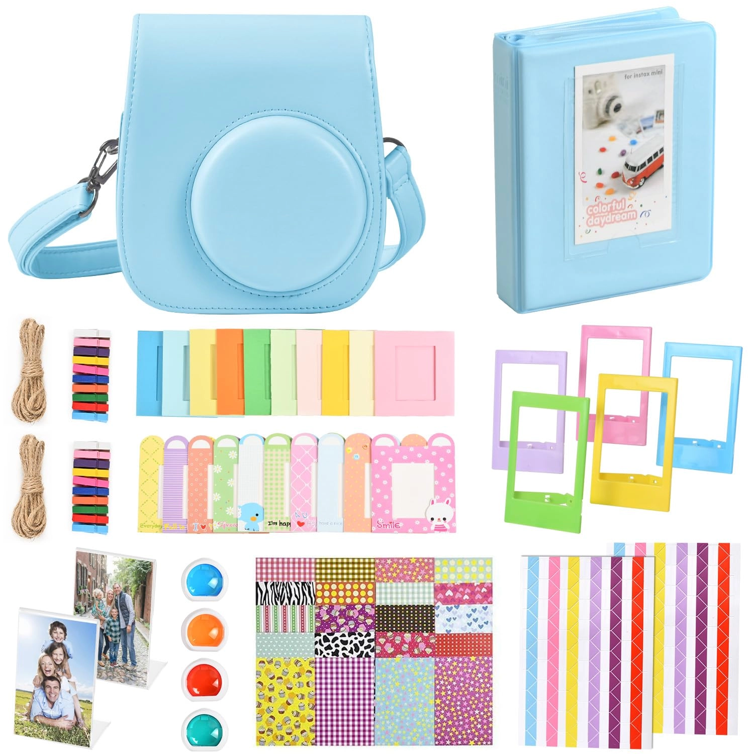 Mini 12 Camera Case + Mini Photo Album + Colorful Filter + Wall Hanging Frame + Stickers - Purple Compatible with Instax Mini 12
