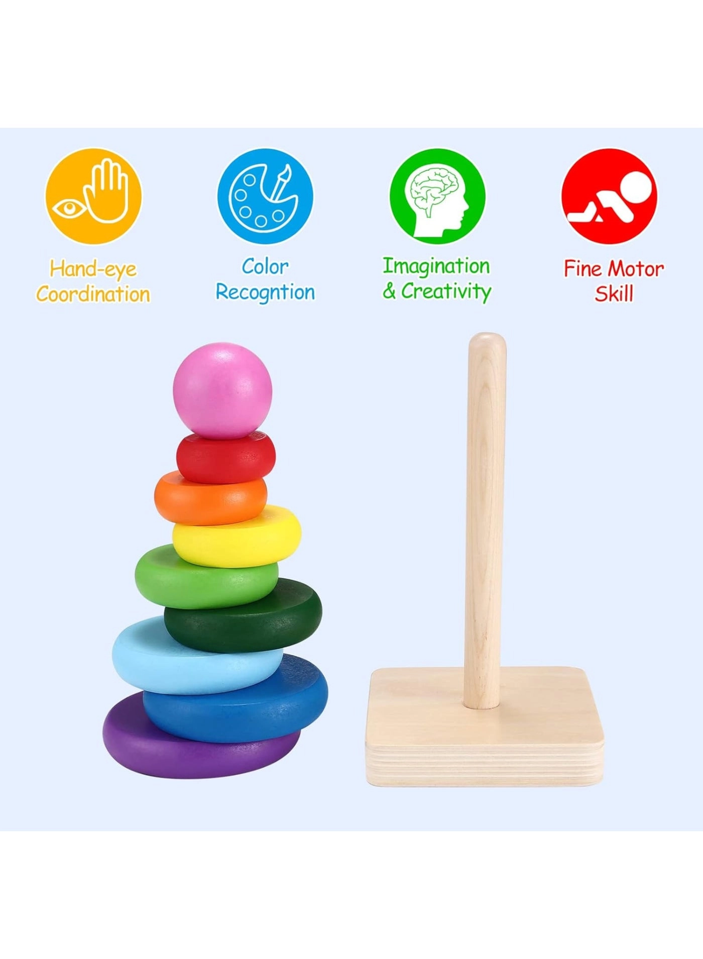 Wooden Rainbow Stacking Toy - 1-3 Year Old
