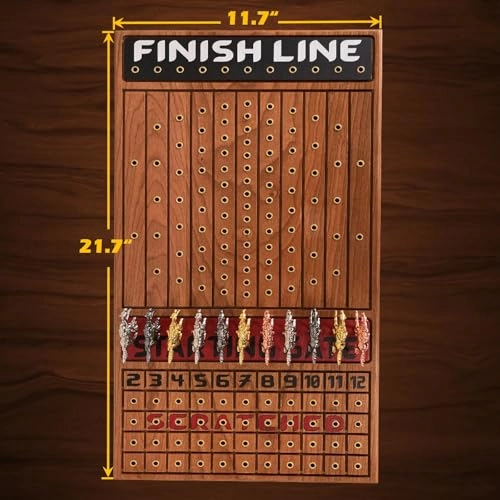 Horse Racing Game - 11 Metal Horses 22” Cherry Wood Board