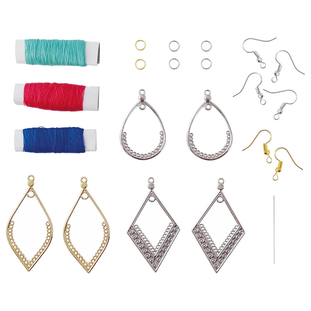 Buki France 18-Piece String Art Jewellery Set - Create up to 3 Colorful Earrings Includes Needles Threads Instructions