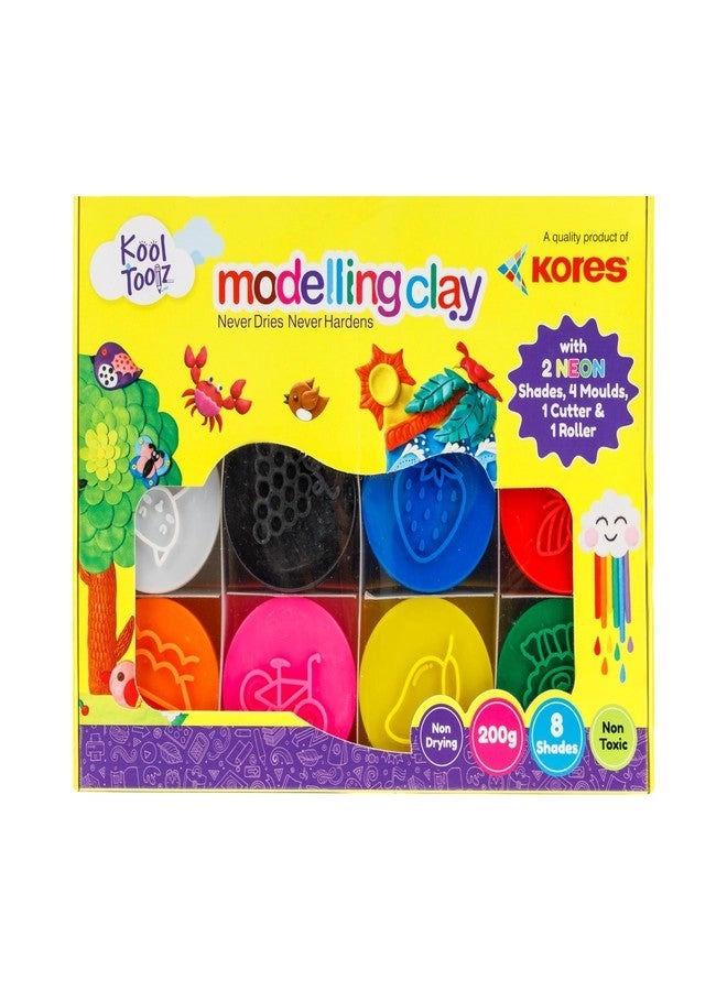 Kool Toolz Modelling Clay - 200 g 8 Vibrant Shades 4 Moulds