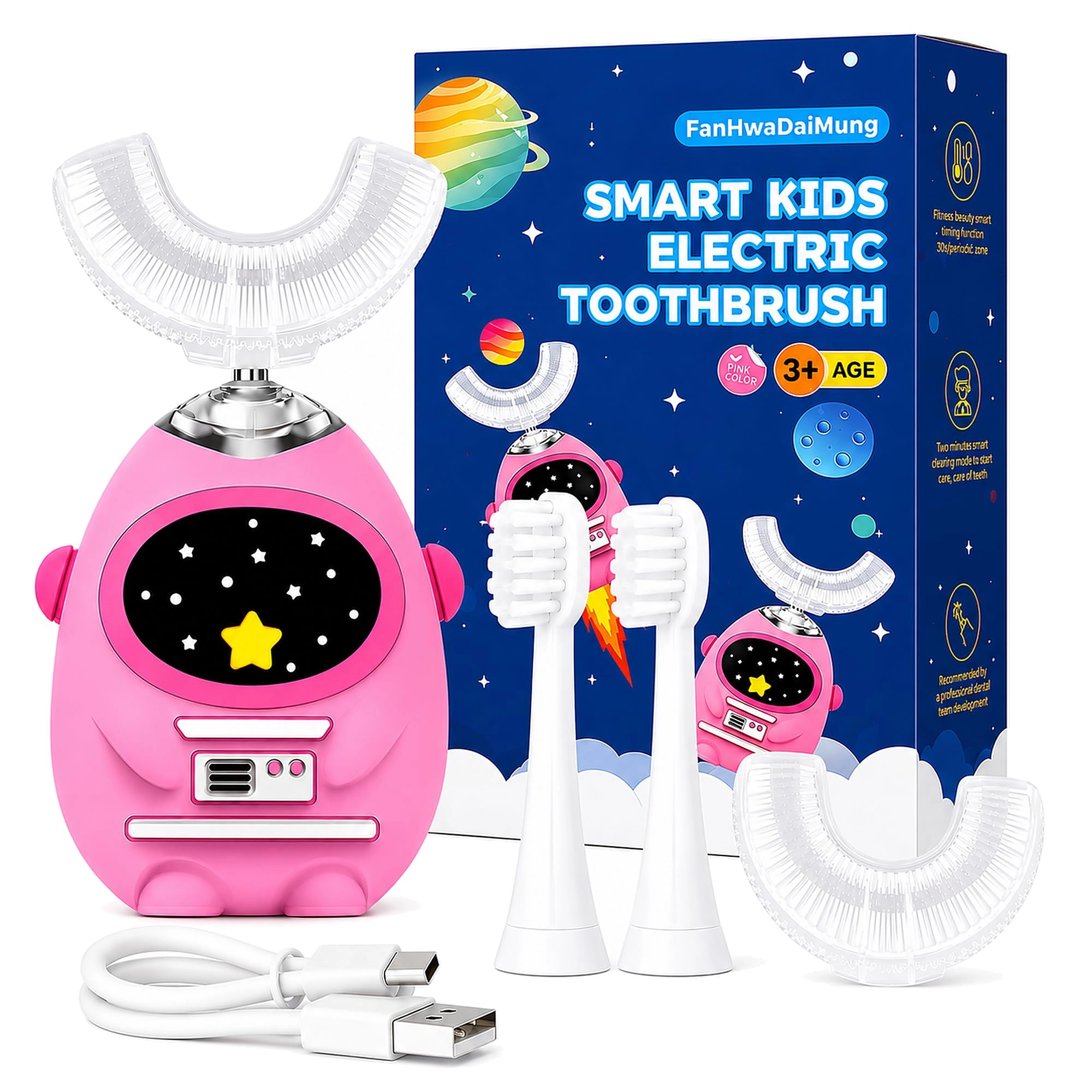 FanHwaDaiMung Kids U Shaped Electric Toothbrush - 3 Musical Modes Type-C Charging