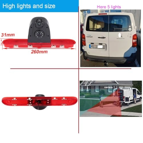 Brake Light Reversing Camera + Rear View Mirror Monitor - Night vision 628 x 586 pixels
