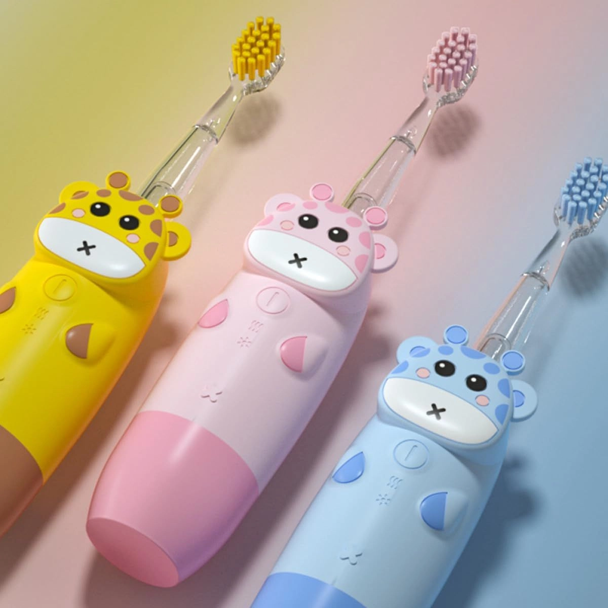Electric Toothbrush - 2 Blue Animal Brush Heads USB Rechargeable Set
