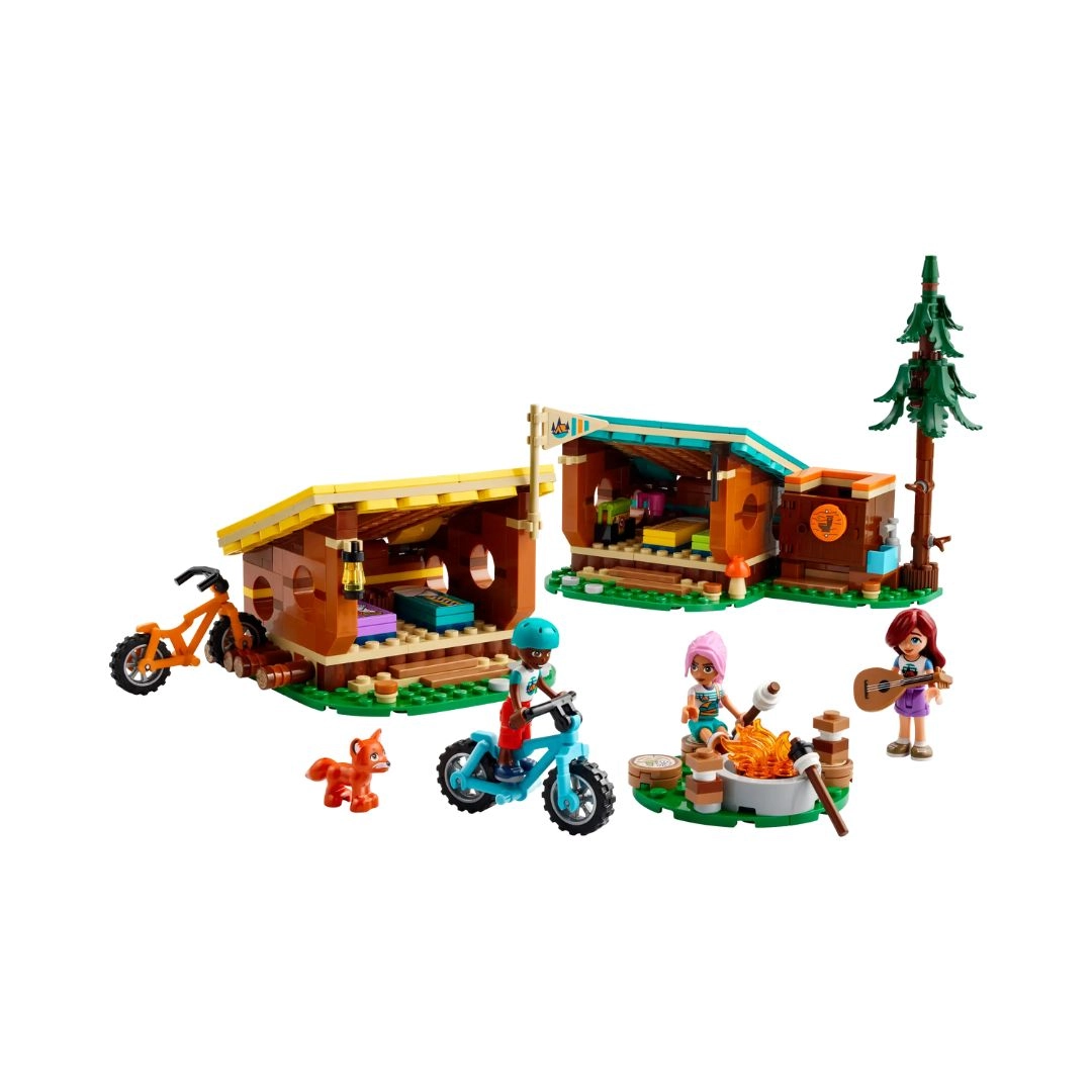 Friends Adventure Camp Cozy Cabins (42624) - 3 mini dolls fox 2 mountain bikes