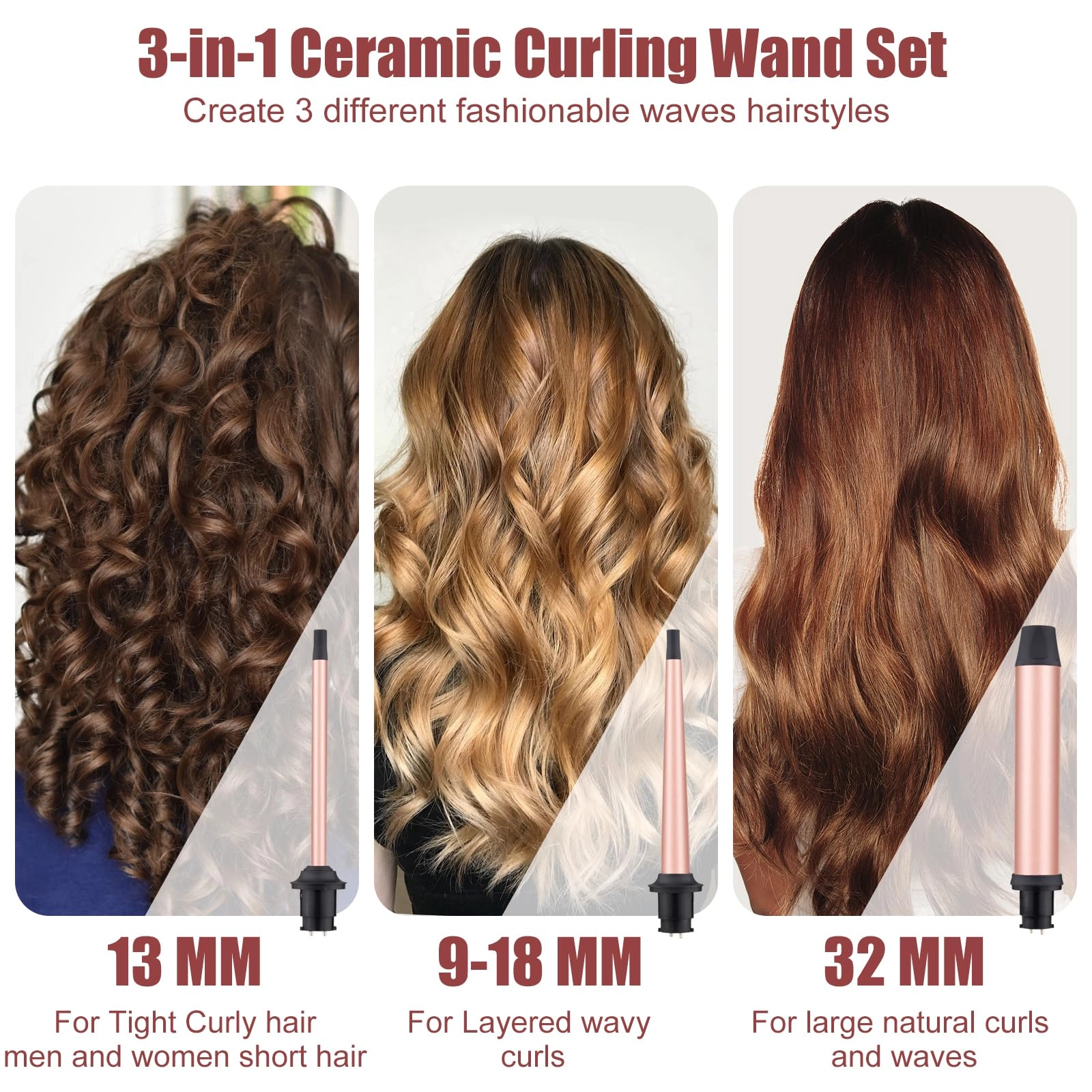 3 in 1 curling wand - Rose Gold Ceramic