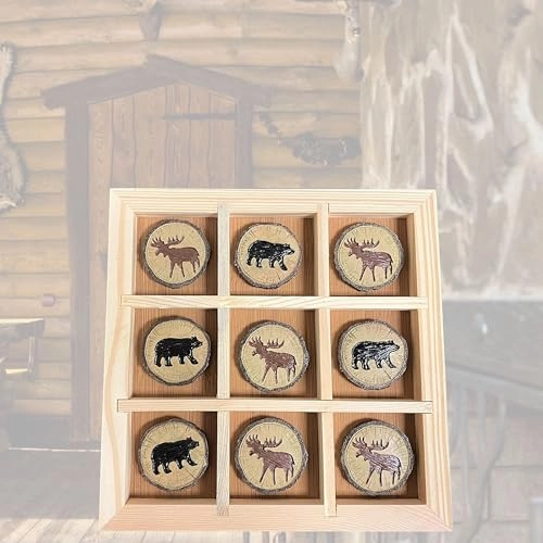 Tic Tac Toe - Rustic Wood Cut Log Bear and Moose Prints