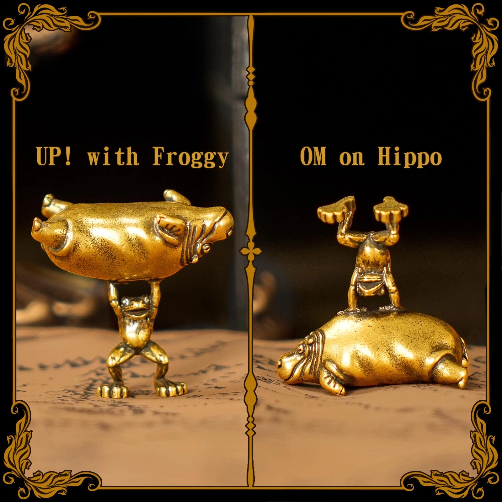 Frog & Hippo Sculpture - Brass