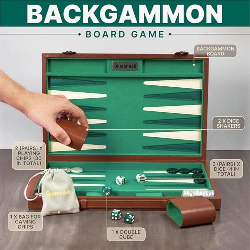 Backgammon Set - Green Edition Cognac Alcantara Case Velvet Interior