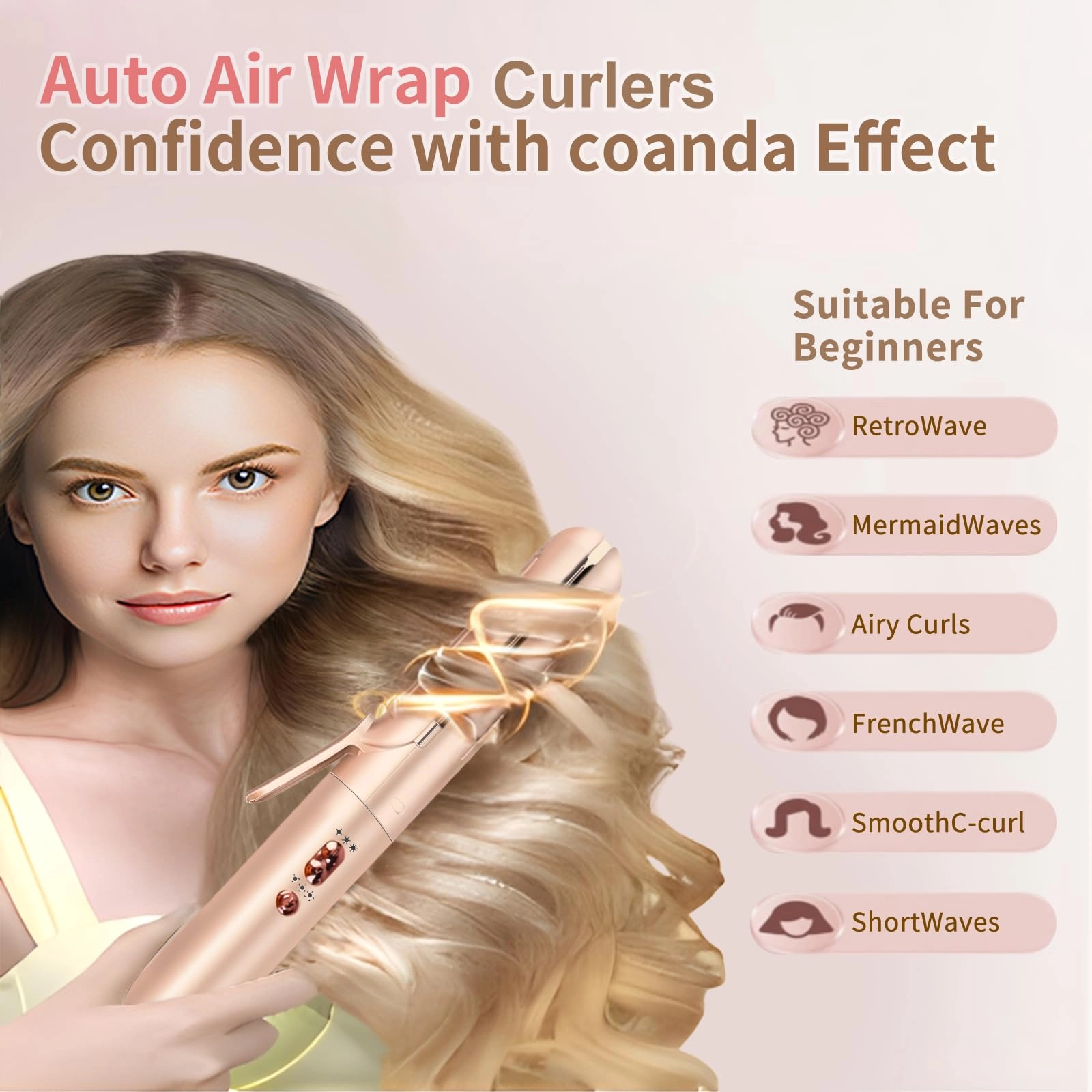 5 in 1 Curling Iron Set - Rose Gold 1200 watts