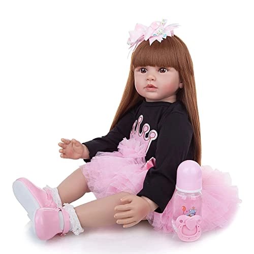 Reborn Baby Doll - 24 Inch Vinyl Cotton Body Pink Yarn Skirt Ages 3+