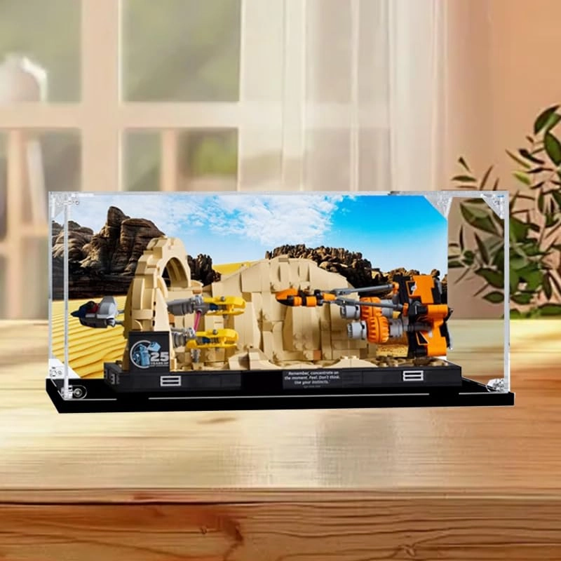 Clear Acrylic Display Case (75380) - 13.77x7.87x5.90in. Black Bottom+background1