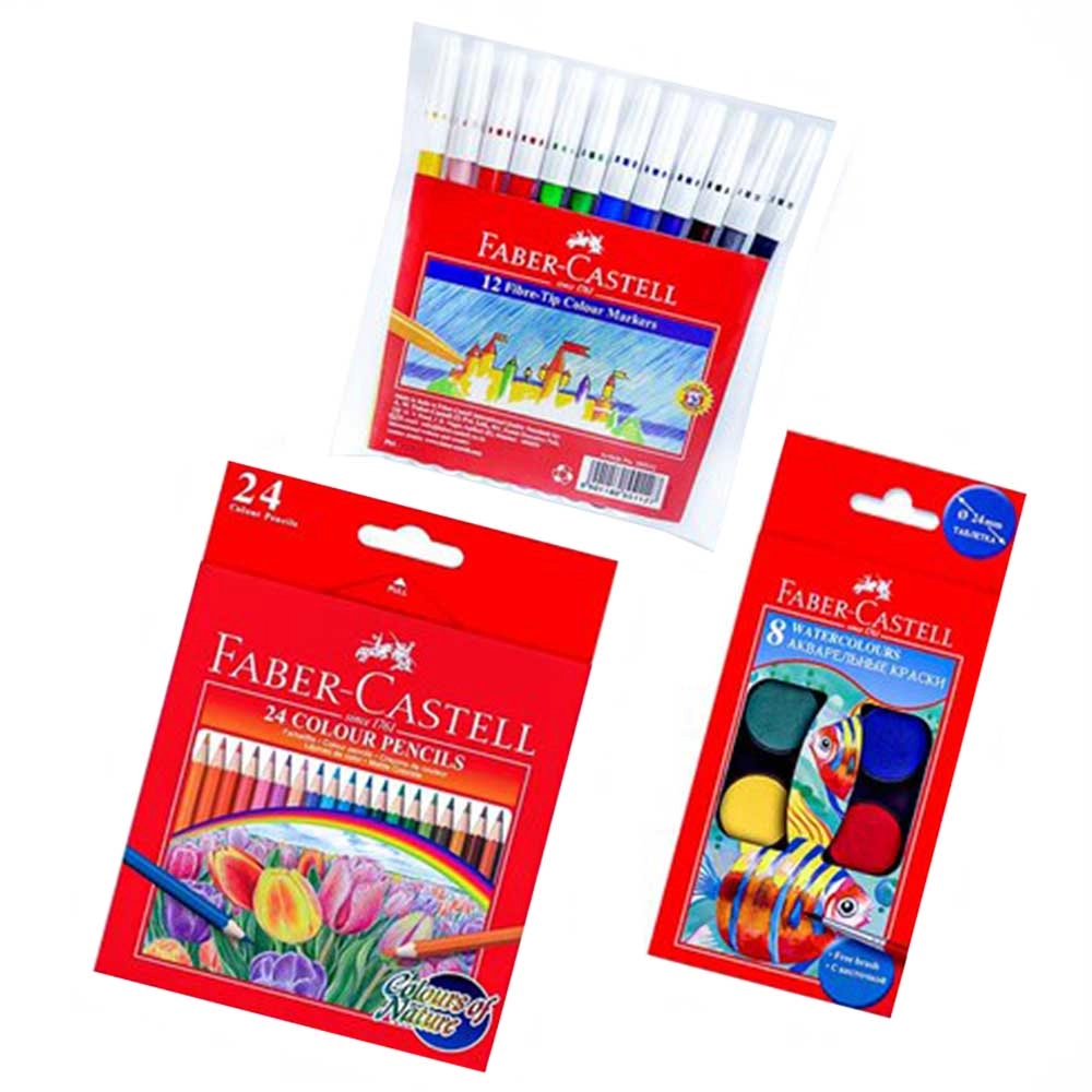 Faber Color Pencil - 24 + Felt Pen - 12 + Watercolor Set - 8