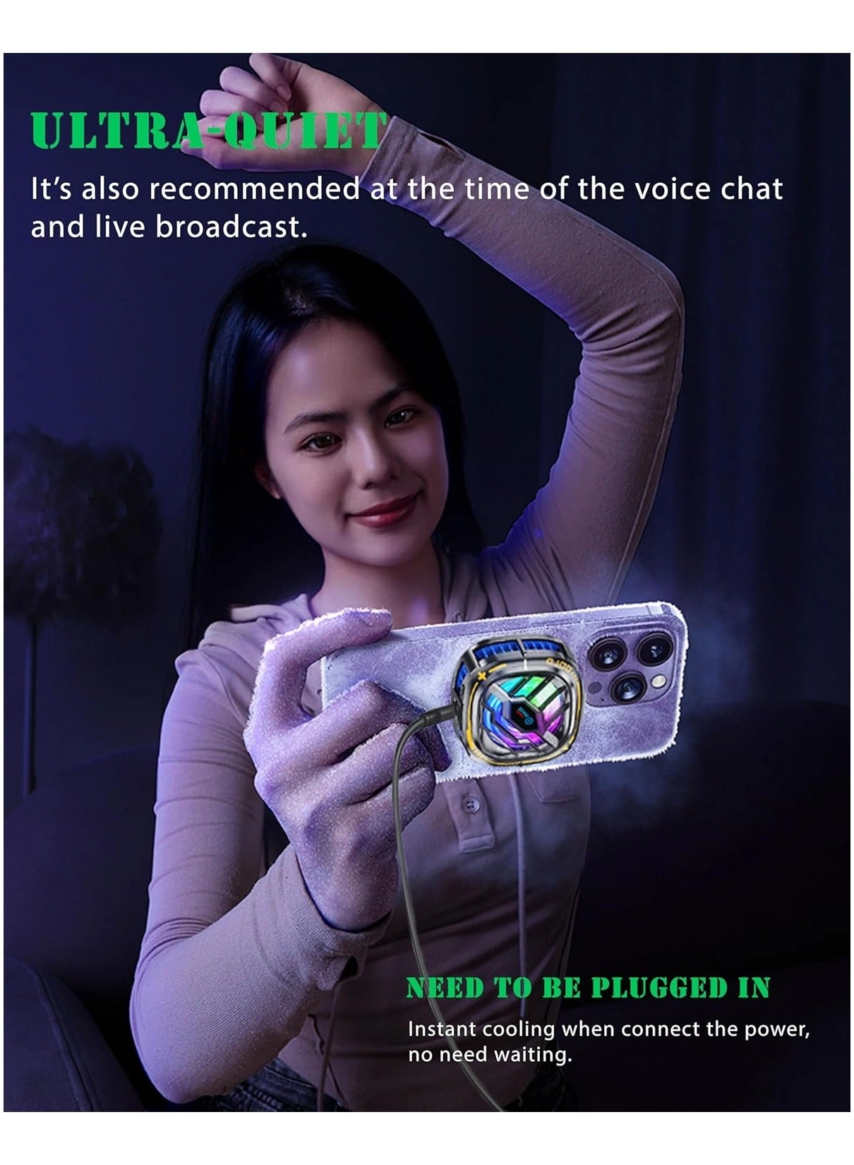 Mobile Phone Cooling Fan - RGB Portable Temperature Display