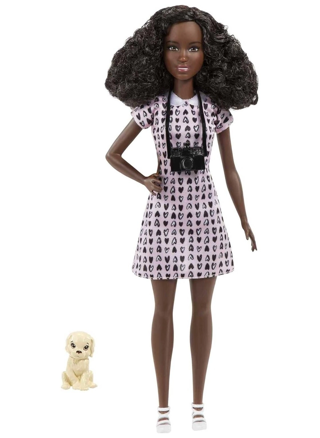 Photographer Petite Fashion Doll - Brunette Hair Heart-print Dress Puppy Figure Ages 3+