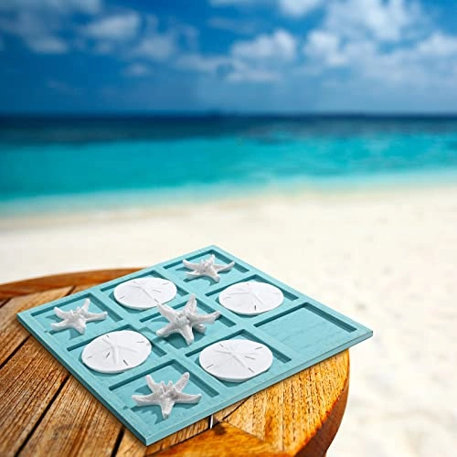 Tic Tac Toe - Beach House Decor Wooden Resin Seashell Starfish