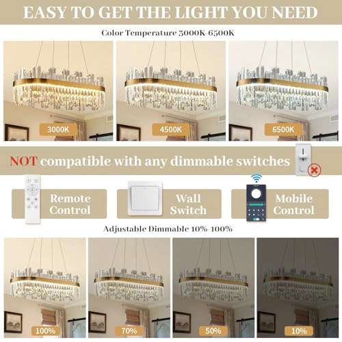 Rectangle LED Crystal Chandelier - 3 Colors Dimmable