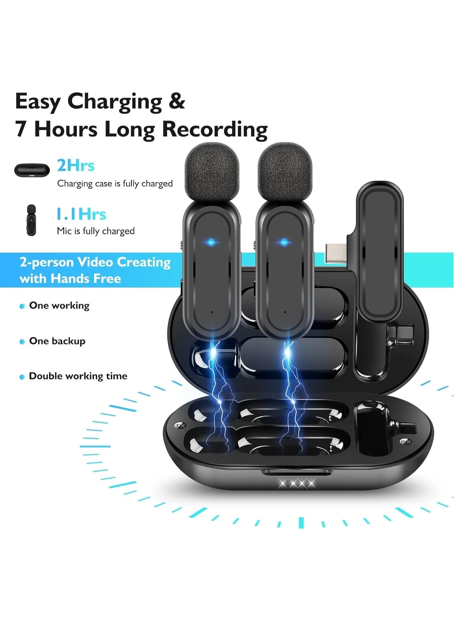 Wireless Lavalier Microphone Lightning Microphone - 2 Mic Charging Bin