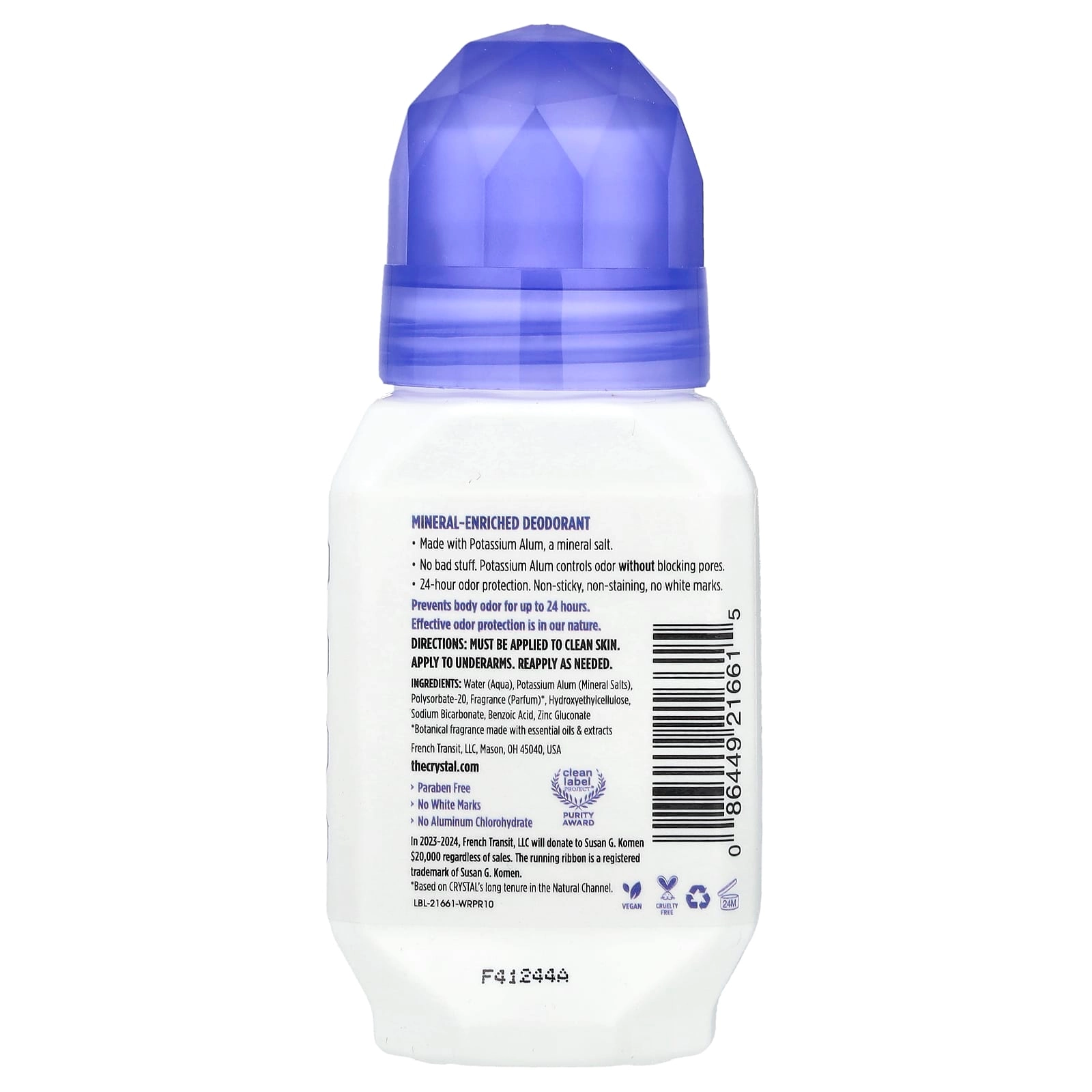Mineral Deodorant Roll-On - Lavender & White Tea 2.25 Fl Oz